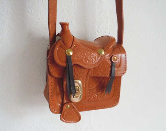 1950s Mini Tooled Leather Saddle Bag