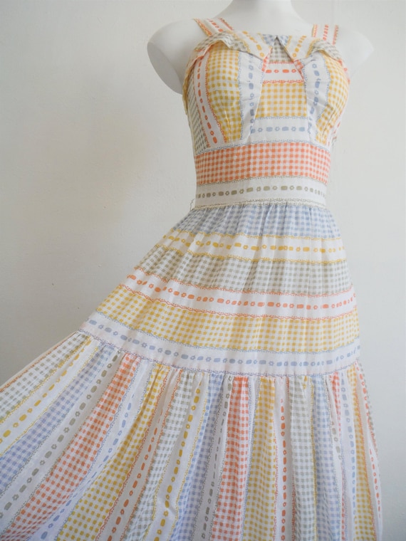 1950s Rainbow Gingham Printed Cotton Sundress