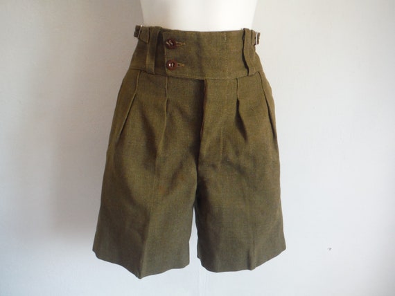 1950s Green Wool Military Shorts