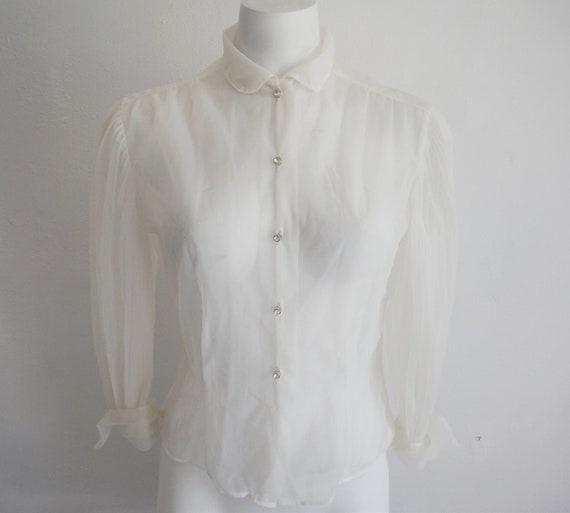 1950s Sheer Balloon Sleeve Nylon Blouse