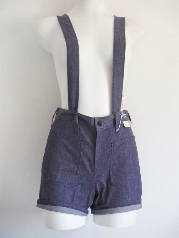 1970s New Old Stock Suspender Denim Shorts