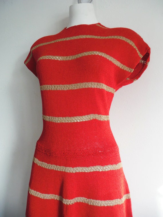 1940s Red Knit Sweater Dress