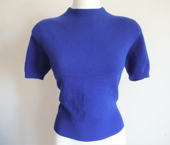 1950s Blue Short Sleeved Cashmere Sweater
