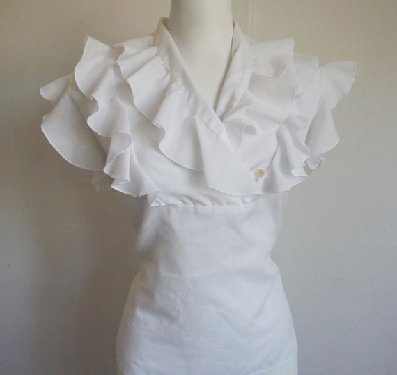 Sweet Vintage 1950s White Ruffled Cotton Blouse