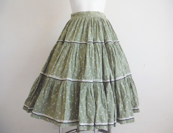 1950s Green Floral Cotton Skirt