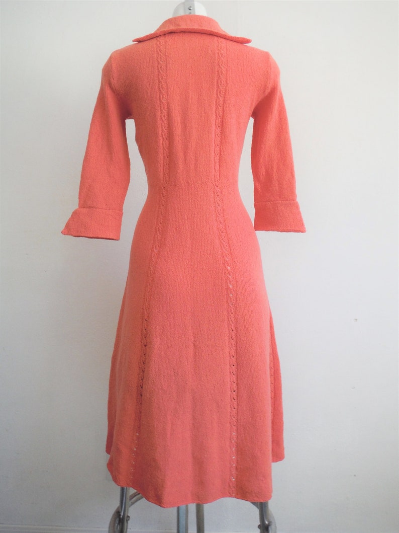 1950s Coral Pink Wool Sweater Dress
