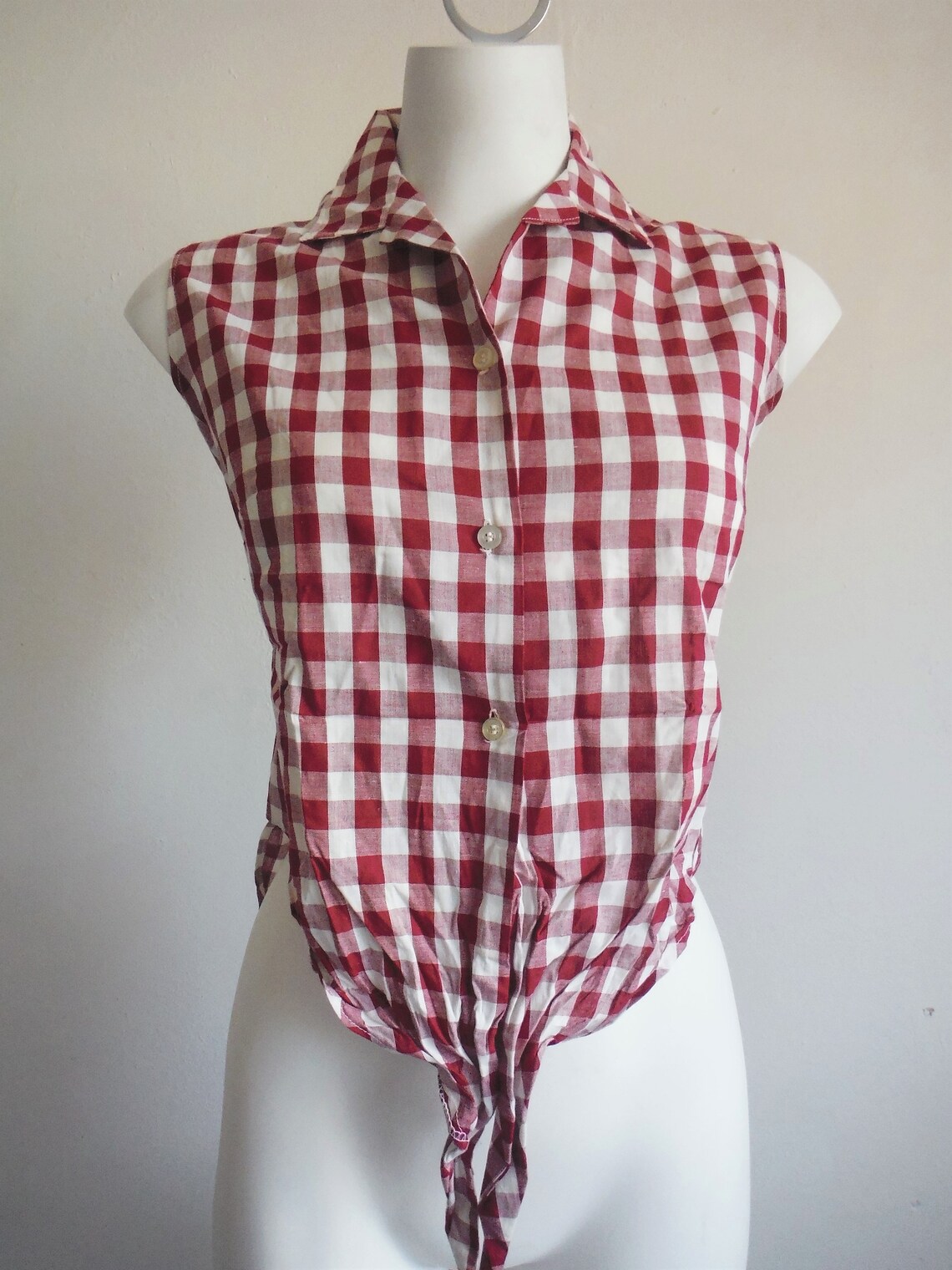 1950s Sleeveless Red Gingham Crop Tie Blouse | Etsy