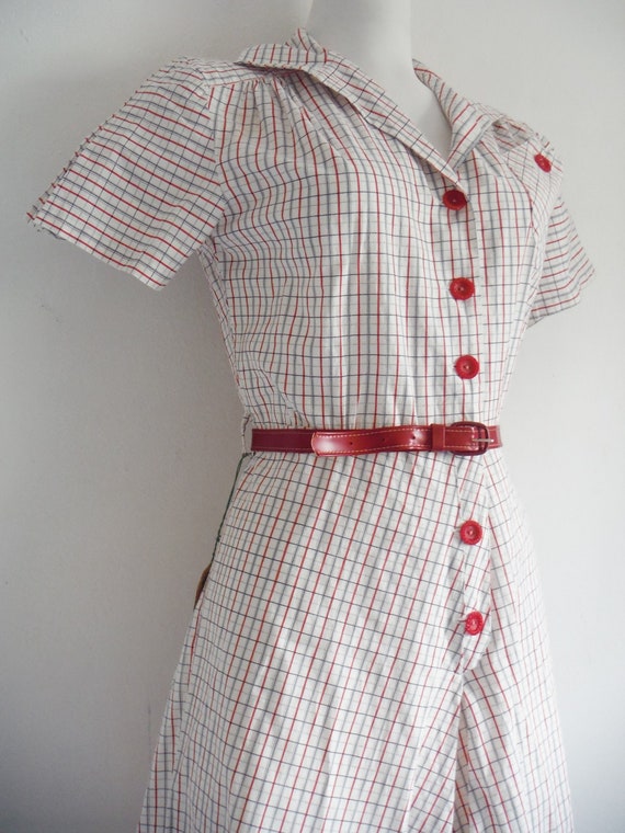 Rare 1930s New Old Stock Red Plaid Cotton Culotte