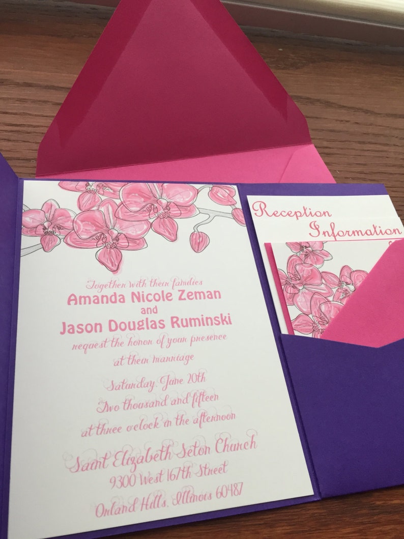 Pocketfold Orchid Wedding Invitations Unique Affordable Etsy