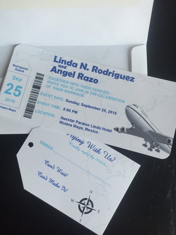 Destination Wedding Invitation Unique Travel Airplane Ticket