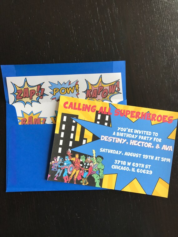 Boys Superhero Birthday Party Invitations, Handmade Affordable Invite, Superhero Character Themed Party, Superhero Invite, Avengers Invite, Il_570xn