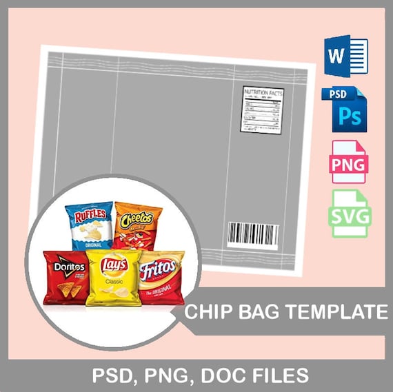 Chip Bag Template Blank Template PSD PNG Microsoft Word | Etsy Australia