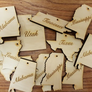 State Ornaments, Natural Finish - Great for Crafting - Wood Ornaments