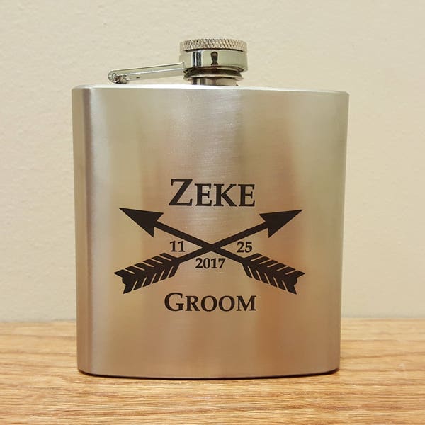Best Man & Groomsman Flasks, Engraved Arrow Flasks, Custom Engraved Flask, Wedding Gifts