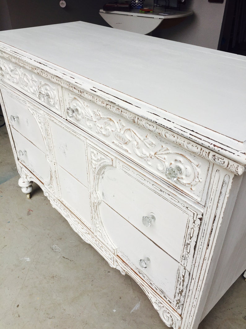 SOLD......Antique Shabby Cottage Chic Painted White Dresser Buffet Media Console