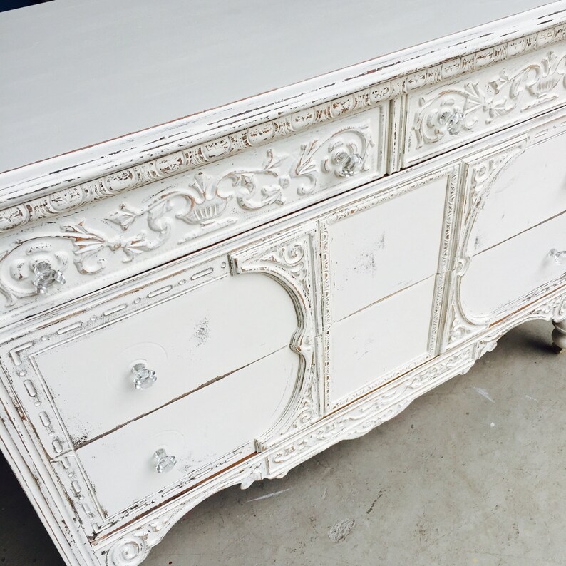 SOLD......Antique Shabby Cottage Chic Painted White Dresser Buffet Media Console
