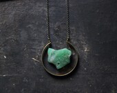 Minimal necklace,Long Bohemian necklace,Geometric statement necklace,forest green,Chrysoprase necklace gold,brass Crescent necklace,green