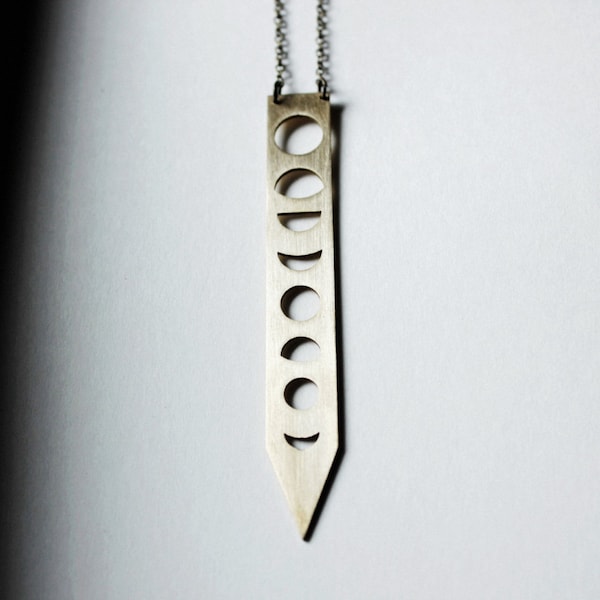 Moon Phase Necklace,crescent moon necklace,wiccan necklace,spike bar necklace,mens necklace pendant,Geometric necklace,minimal necklace