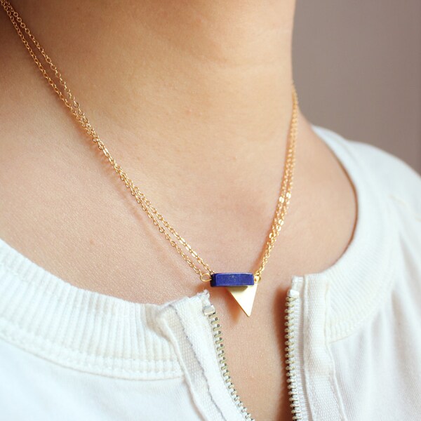 AAA  rate  Lapis lazuli  Bar necklace Geometric necklace -Geometric jewelry -modern dainty minimalist jewelry for everyday