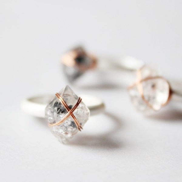 Kristall Ring Bergkristall Ring roh Herkimer Diamant Ring-geometrische Ring-rustikal Stein Ring-versilbert Messingring einstellbar