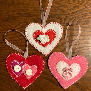 Felt heart ornaments for Valentine’s Day