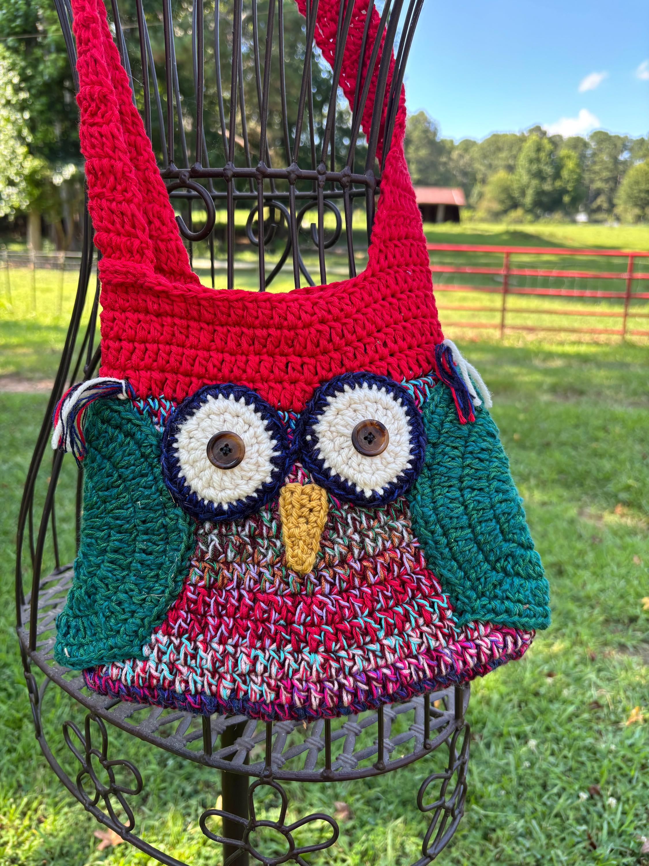 Hand crocheted purse with owl theme