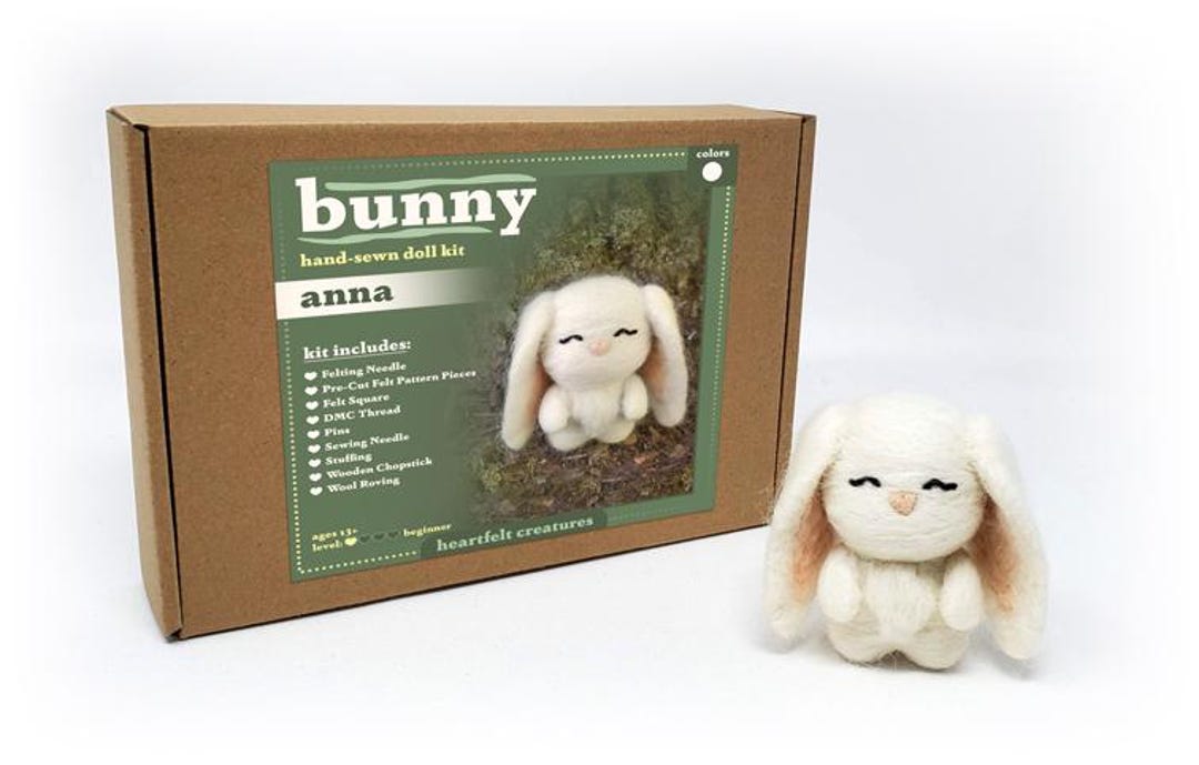 Bunny Needle Felting Sewing Kit, DIY Fiber Art Kit, Felt Bunny Kit ...