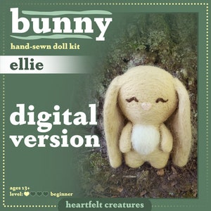 DIY Hand Sewn Doll Pattern, Wool Felt Bunny Pattern, Beginner Friendly Fiber Art Doll, Fiber Craft Pattern, Rabbit Pattern, Sewing Pattern
