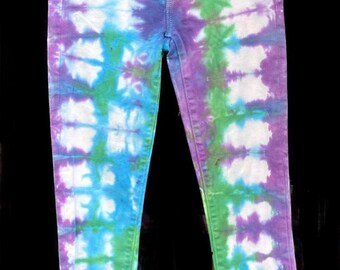 Tie Dyed Upcycled Abercrombie and Fitch Jeans Green Blue Purple. OOAK