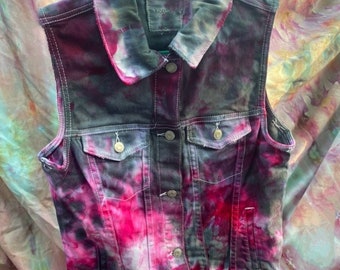 Tie Dyed Denim Vest. Small. Upcycled