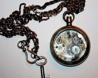 One of a Kind Steampunk Resin Watch Case Pendant Necklace