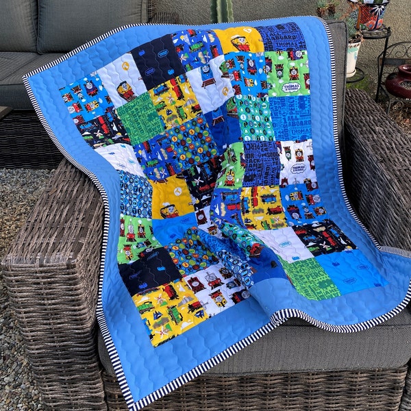 Thomas the Tank Engine Baby Quilt, Train Patchwork Quilt, Baby Shower Gift