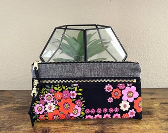 Estuche con doble cremallera Ghastlie Bouquet, neceser negro con cremallera, organizador de bolsos