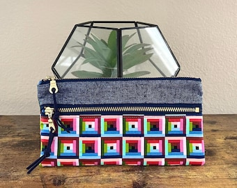 Estuche con doble cremallera, neceser azul marino con cremallera, organizador de bolsos