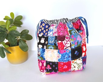Bolsa con cordón de Alicia en el País de las Maravillas, bolsa acolchada con cierre de patchwork