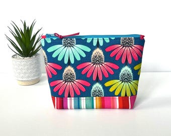 Neceser con cremallera de equinácea, neceser de maquillaje con forma de flor de cono, neceser de aseo, organizador de bolsos