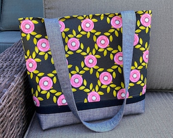 Quilted Tote Bag, Pink Floral Tote, Fabric Tote Bag, Carry All Bag, Quilted Purse, Shoulder Bag