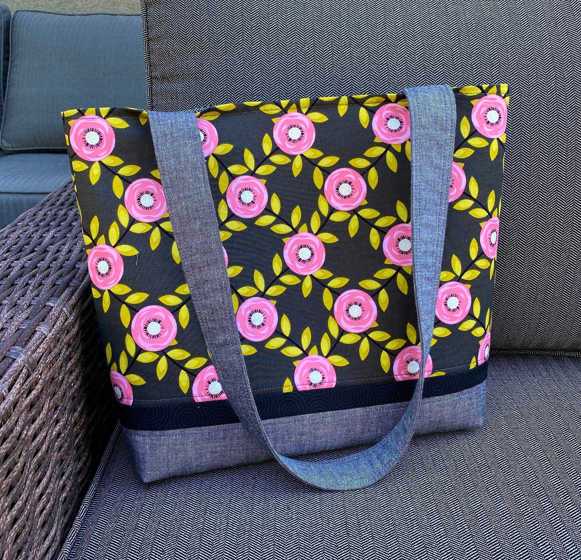 Quilted Tote Bag Pink Floral Tote Fabric Tote Bag Carry All Etsy