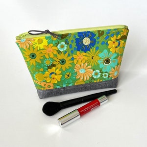 Bolsa con cremallera floral, bolsa de maquillaje verde, bonito organizador de bolsos