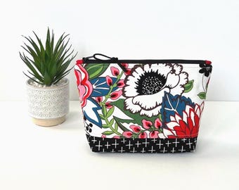 Neceser floral con cremallera, neceser de maquillaje, bolsa de aseo, organizador de bolsos