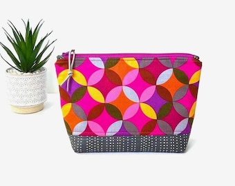 Neceser rosa con cremallera, neceser geométrico para maquillaje, bolsa de aseo, organizador de bolsos