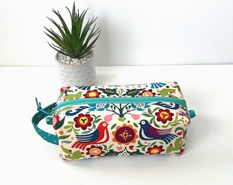 Neceser con cremallera y asa, bolso cuadrado con cremallera de estilo folclórico, neceser para mujer.