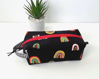 Neceser cuadrado arcoíris con cremallera y asa, neceser con cremallera, bolsa de cosméticos, estuche de aseo
