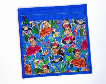Frida Vinyl Project Bag for Cross-Stitch Pouch, Embroidery Organizer Bag