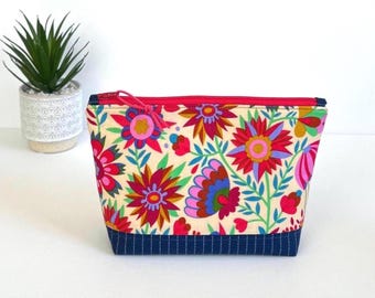 Neceser floral con cremallera, neceser de maquillaje, bolsa de aseo, organizador de bolsos