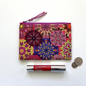 Monedero con cremallera de mandala, monedero rosa, monedero pequeño con cremallera, billetera