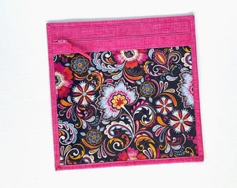 Bolsa de vinilo rosa para proyectos, bolsa organizadora floral azul marino, estuche para manualidades.