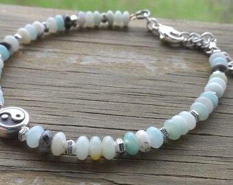 Amazonite and Tierra Cast Pewter Bracelet with Tierra Cast Peace Sign and Lobster Clasp