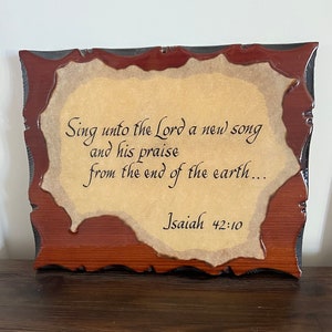 Sing Unto the Lord Vintage Plaque - Isaiah 42 - Vintage Rustic Bible Verse Picture Plaque - Rustic Cottage Cabin - Scripture Wall Decor Gift