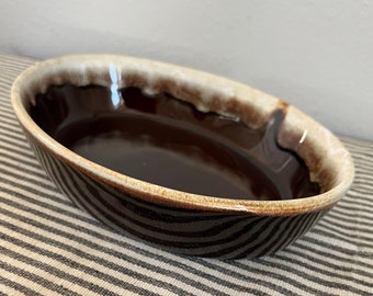 Drip Brown Glaze Oval Baking Dish Casserile - Vintage Brown Drip - Vegetable Au Gratin Dish - Country Kitchen Brown Farmhouse Decor